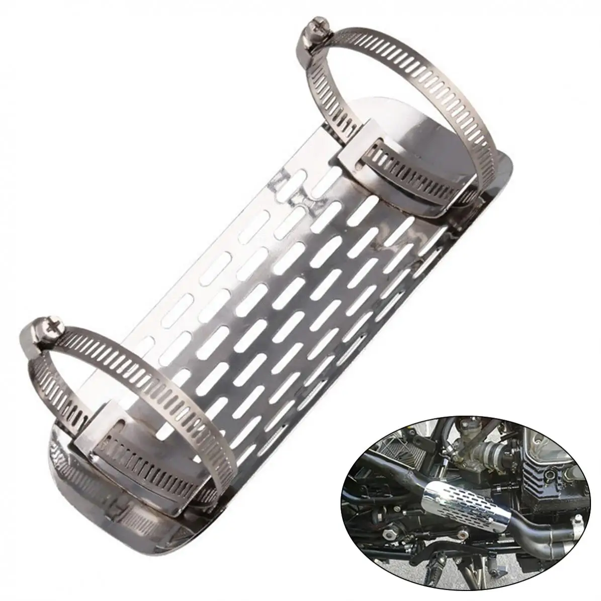 Universal Motorcycle Exhaust Muffler Pipe Cover Chrome Heat Shield Heel