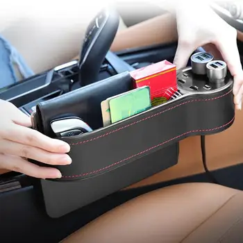 

Car Organizer Seat Gap Box Dual USB Charger Dual Cigarette Lighter Storage Pocket Auto Interiror Accessories