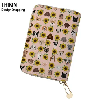 

THIKIN Dogs Sunflower Printing Passport Leather Case Women Wallet for Credit Cards Cartoon Student ID Case Bus Bank Cardholder