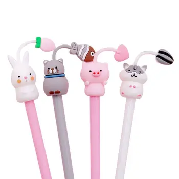 

4pcs Kawaii Cartoon Hamster Pig Black Ink Gel Pen Signature Pens School Office