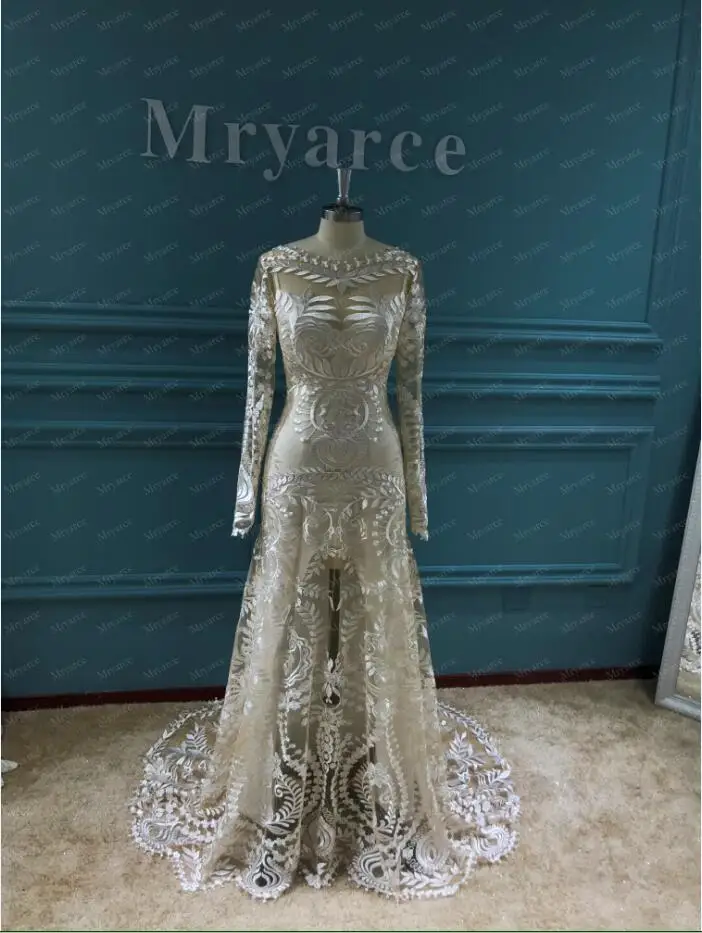 Off White Underneath Mryarce уникальные современные невесты бохо шик свадебное платье кружева с длинными рукавами Богемские свадебные одежды - Цвет: Off White Underneath