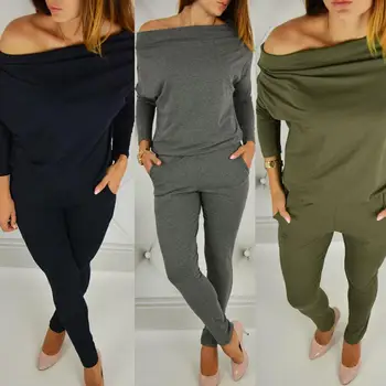 

Fashion Women Casual Sport Tracksuit Autumn Winter Sexy Strapless Solid Jumpsuit Soft material comfortable to wear perfect gifts
