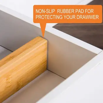 2 Pack Bamboo Drawer Dividers Expandable Drawer Organizers With Anti-Scratch Eva Foam Edges Drawer Organization Separators 5