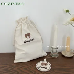 Sac de rangement confortable pour maman, pochette à cordon avec nom personnalisé, sac de rangement pour vêtements de maternelle pour bébé, sacs de lavage de voyage, impression d'ours 