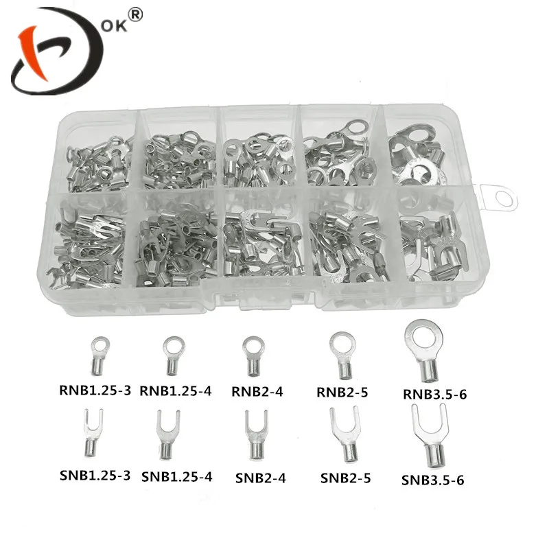 

320PCS Non-Insulated Terminals Ring / Fork U-type Brass Terminals Assortment Kit Cable Wire Connector Crimp Spade Shape
