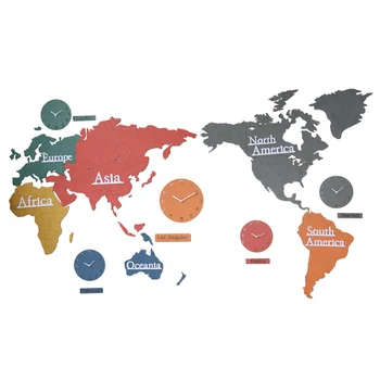 

Creative Self Adhesive Wall Clock Wooden World Map Color Wood Large Nordic Home Watch Office Background Decoration gift FZ562