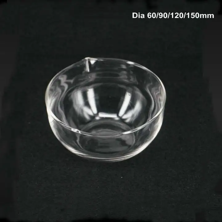 

Free shipping Lab glass round bottom evaporating dish with spout OD 60/90/120/150mm