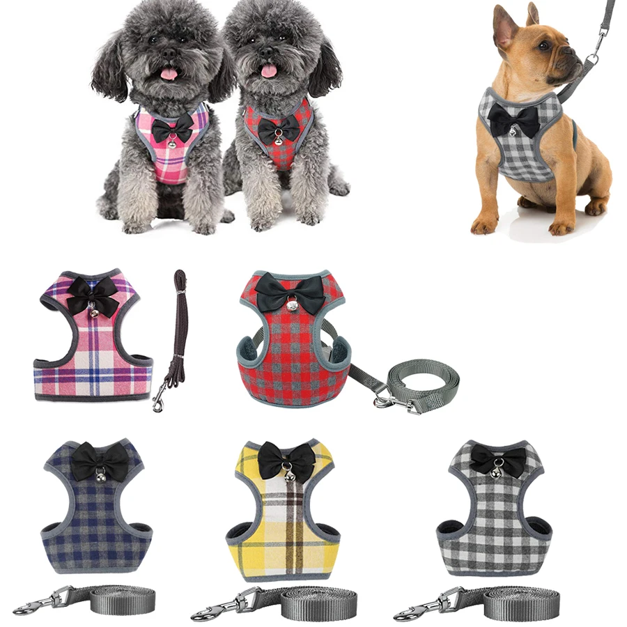 

Dog Harness and Leash Set Small Medium Dogs Harness Vest with Bowknot Bell Mesh Breathable Padded Puppy Dogs Cat Harness No Pull