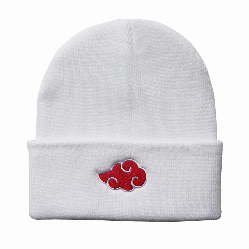 ECOBROS 2021 Beanies Women Autumn Winter Warm Hat Anime Akatsuki Cosplay Red Cloud Embroidery Caps For Men Knitted Bonnet Unisex 