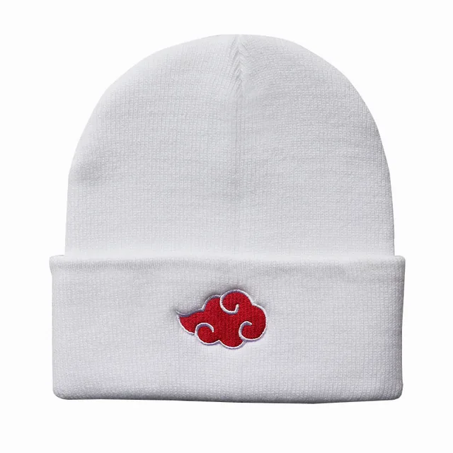ECOBROS 2021 Beanies Women Autumn Winter Warm Hat Anime Akatsuki Cosplay Red Cloud Embroidery Caps For Men Knitted Bonnet Unisex White