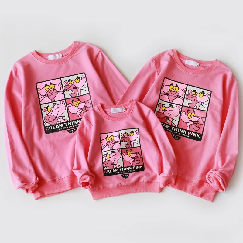 

Family Matching Clothes Pink Leopard Long Sleeves Father Mother and Baby Daughter Clothes Homewear Family Christmas Sweaters