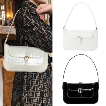 

Niche New Cowhide Handbag Net Red Baguette Underarm Bag Shoulder Portable Leather Crocodile Pattern bags for women 2020