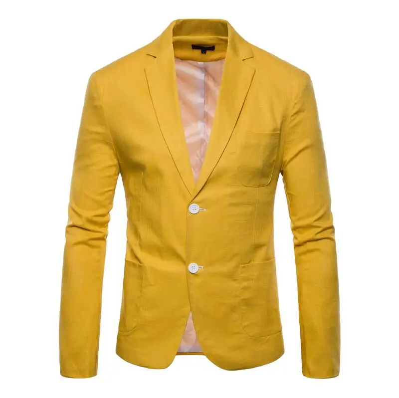 Yellow На весну и осень, новинка, комплекты одежды их хлопка и льна, Для Мужчин's Повседневное пиджак 2 капсулы по европейской классификации Для мужчин 9-цветах, цветочный костюм с капюшоном - Цвет: Yellow