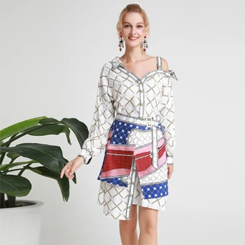 

Xiaomoli Temperament suspender Lapel retro waist checked print dress two sets of autumn new style 20209