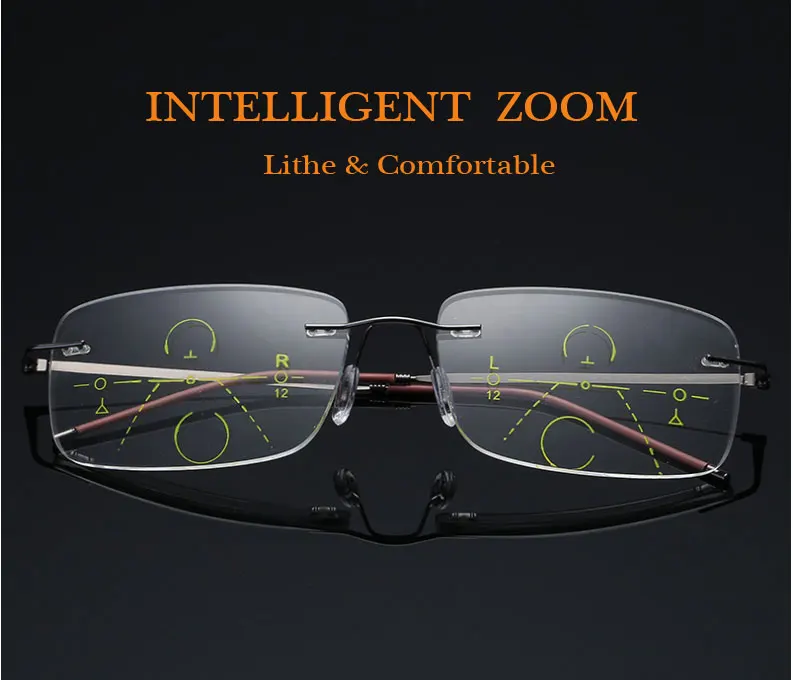 Деловые бескаркасные прогрессивные многофокусные очки для чтения мужские умные очки для чтения с зумом Женская дальняя близорукость анти-синие очки для прогулок и вождения