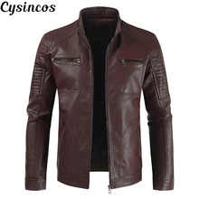 CYSINCOS Winter Europe Vintage Harajuku Mens Leather Jacket Fashion Casual Slim Fleece Men Leather Jackets Coats