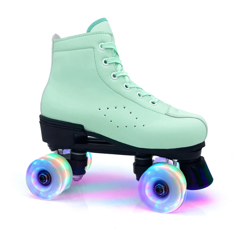 Japy Artificial Leather Roller Skates Green Double Line Skates Men Adult Two 