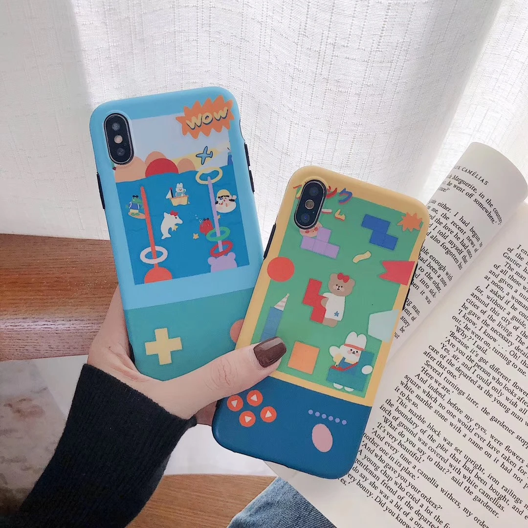 イン韓国かわいい漫画の虹色ゲームコンソールクマウサギ電話ケースiphone Xs最大xr 6 6s 7 8 プラスカップルソフトcoque Phone Case Covers Aliexpress