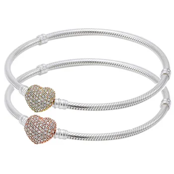 

Original Rose Gold Moments Pave Heart Clasp With Crystal Bracelet Bangle Fit 925 Sterling Silver Bead Charm DIY Fine Jewelry
