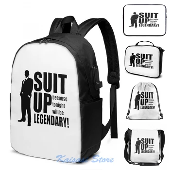 

Funny Graphic print How I Met Your Mother Suit Up USB Charge Backpack men School bags Women bag Travel laptop bag