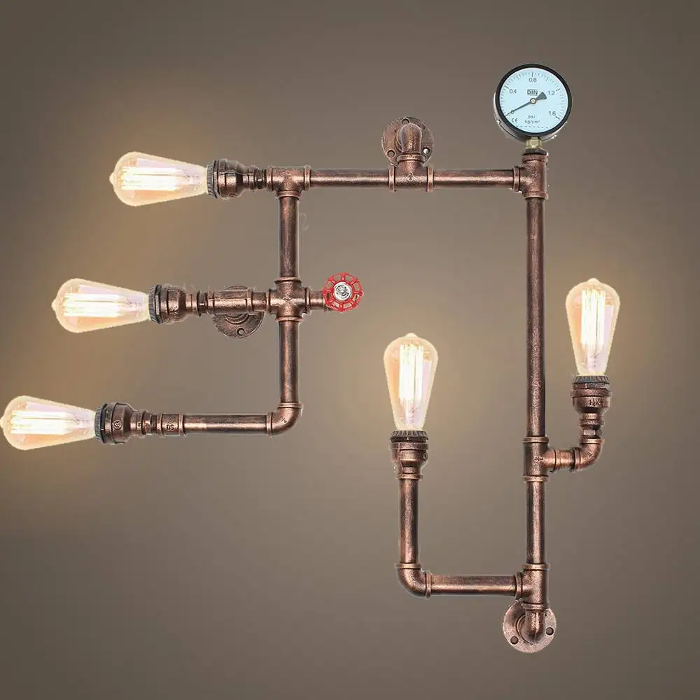 

5 Heads Water Pipe Steampunk Vintage Wall Lights For Dining Room Bar Home Decoration American Industrial Loft E27 Wall Sconce