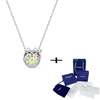 

Fashionable New Cute Classic Lucky Cat Pendant Ms. Crystal Necklace Send Girlfriend Exquisite New Year Jewelry Christmas Gift