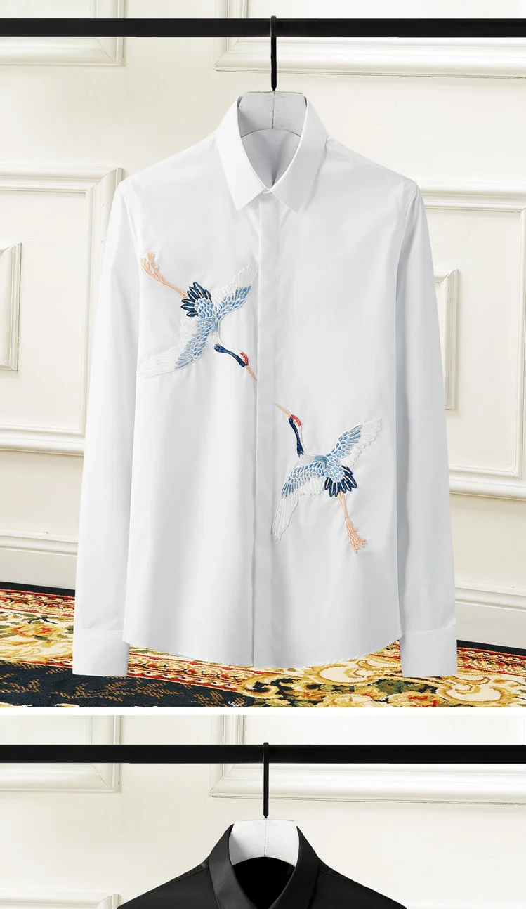 Роскошная брендовая мужская рубашка с вышивкой Chemise homme manche longue, однотонная тонкая одежда в уличном стиле, мужские рубашки Camisa