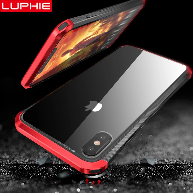 LUPHIE Luxury Glass Case For iPhone X XS Max XR Metal Bumper Clear Tempered Back Cover Transparent Cases |