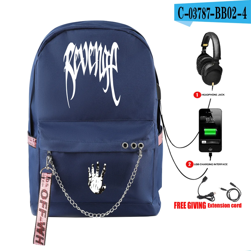 navy blue Раппер XXXTentacion Холщовая Сумка с принтом с usb зарядным портом веселый рюкзак в стиле хип-хоп для подростков школьный стиль крутые холщовые рюкзаки - Цвет: navy blue