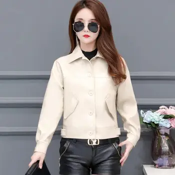 

Spring And Autumn Women's Leather Clothing 2019 New Black Women's Leather Jacket Short Slim Motorcycle Female Leather Coat