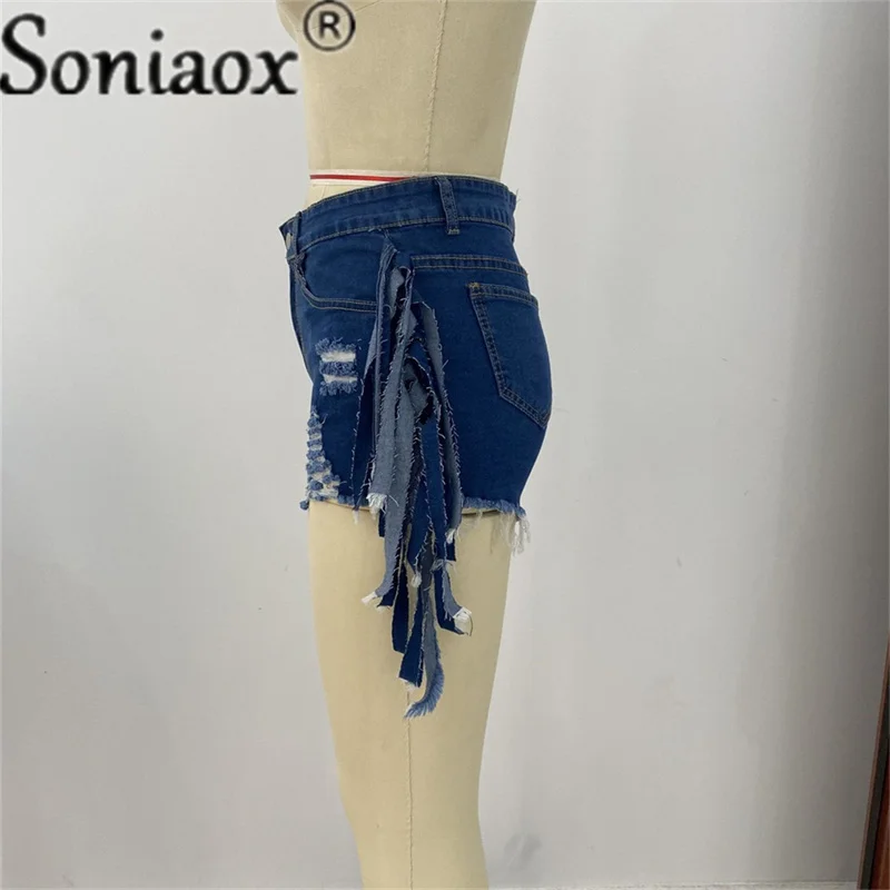 2021 Fashion Sexy Ripped Hole Denim Shorts Womens Summer Contrast Color Side Fringed High Waist Jeans Booty Shorts