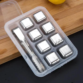 

9Pcs Stainless Steel Ice Square,Reusable Chilling Stones for Whiskey Wine, Keep Your Drink Cold Longer
