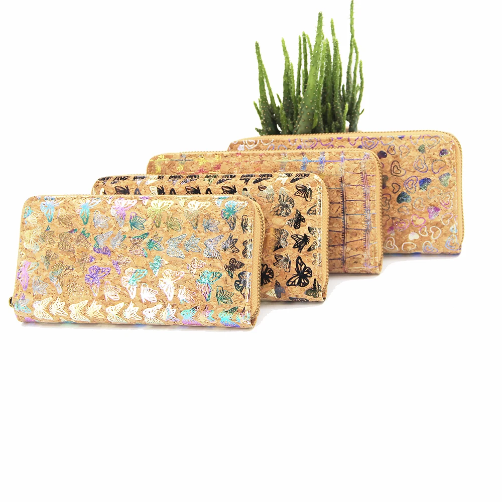 

Cork Wallet Portugal Print Natural Wooden Long Wallets Copper Zipper Card Holder Eco Friendly Wallet Wooden Wallet Purse