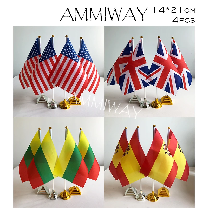 AMMIWAY 14x21cm 4pcs United States American USA US Kingdom Table Flag Lithuania Spain Desk Flags World Country | Дом и сад