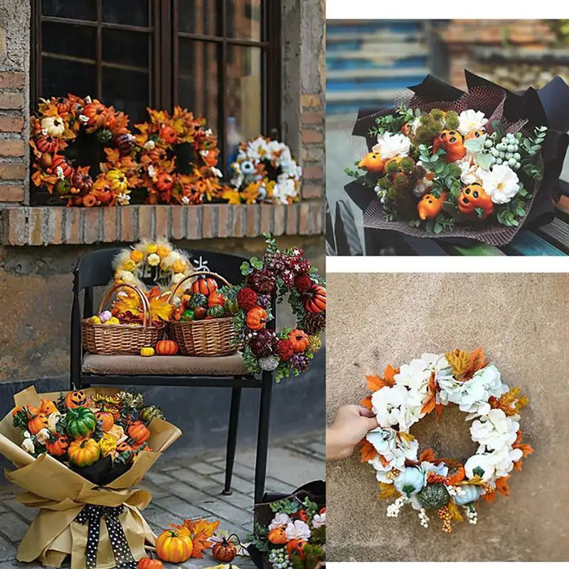 New 12pcs Glitter Golden Mini Artificial Pumpkins Foam Pumpkins Small Pumpkins Fake Foam Halloween Decorative Pumpkins