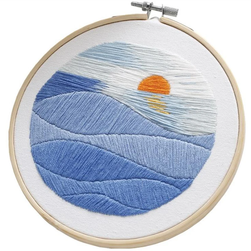DIY морская вышивка с пейзажем напечатаны рукоделие вышивка крестиком Шитье с Комплект колец для начинающих ручной работы нордический домашний декор