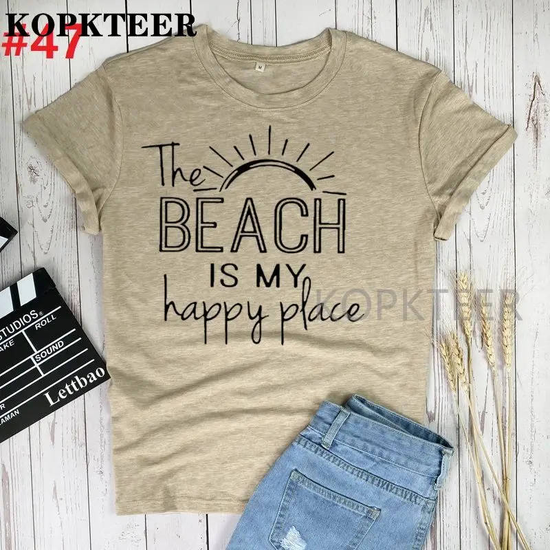 Женская футболка с принтом The Beach Is My Happy Place в стиле 90-х Харадзюку 2020 кавайная