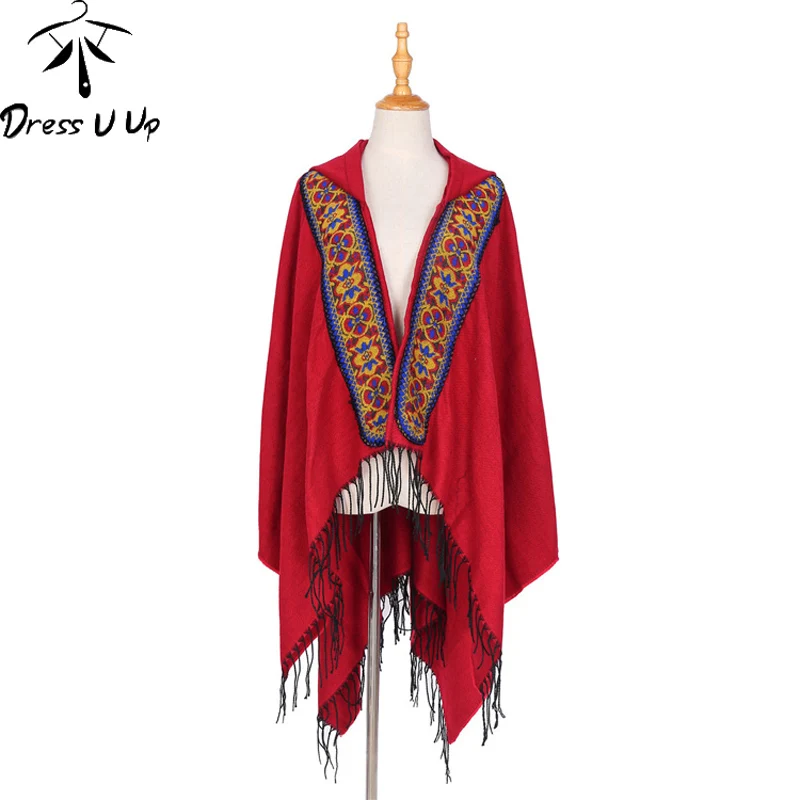 

DRESSUUP Women Scarf Shawl Poncho Solid Color Tassel Hooded Warm Cashmere and Cotton Foulard Femme
