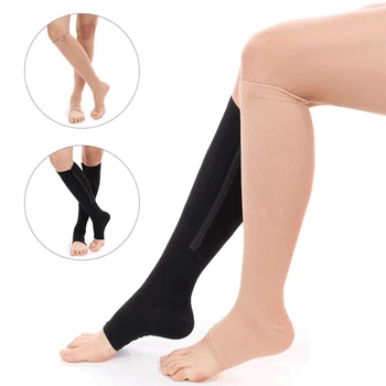 

Open Toe Gel Support Stockings Compression Knee High Socks with Side Zipper TC21