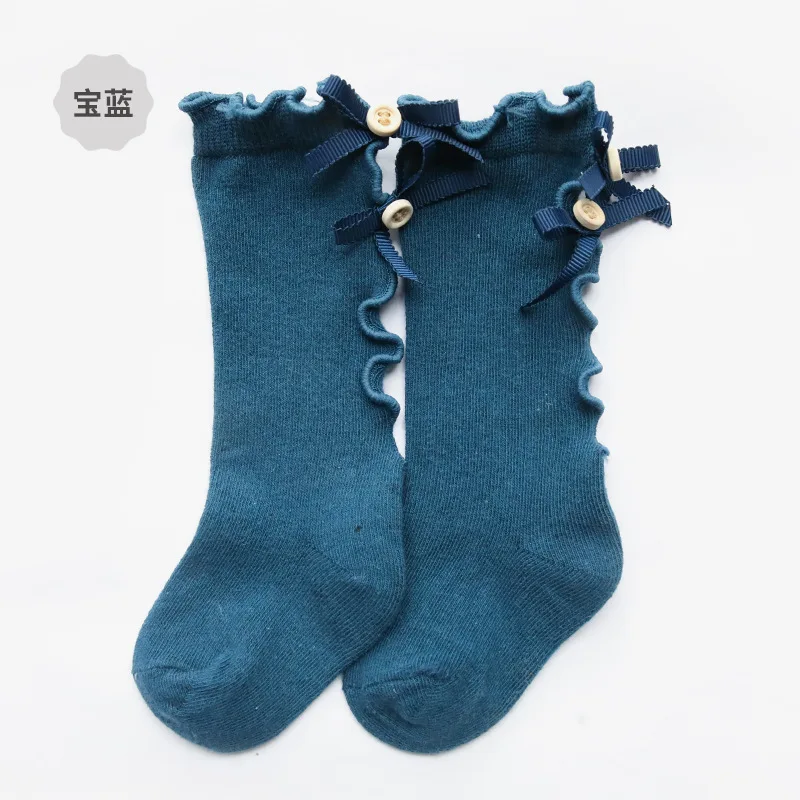 Kaiya Angel/Носки для новорожденных детские мягкие нескользящие носки до колена с бантом для маленьких девочек носки принцессы на весну, лето, осень и зиму