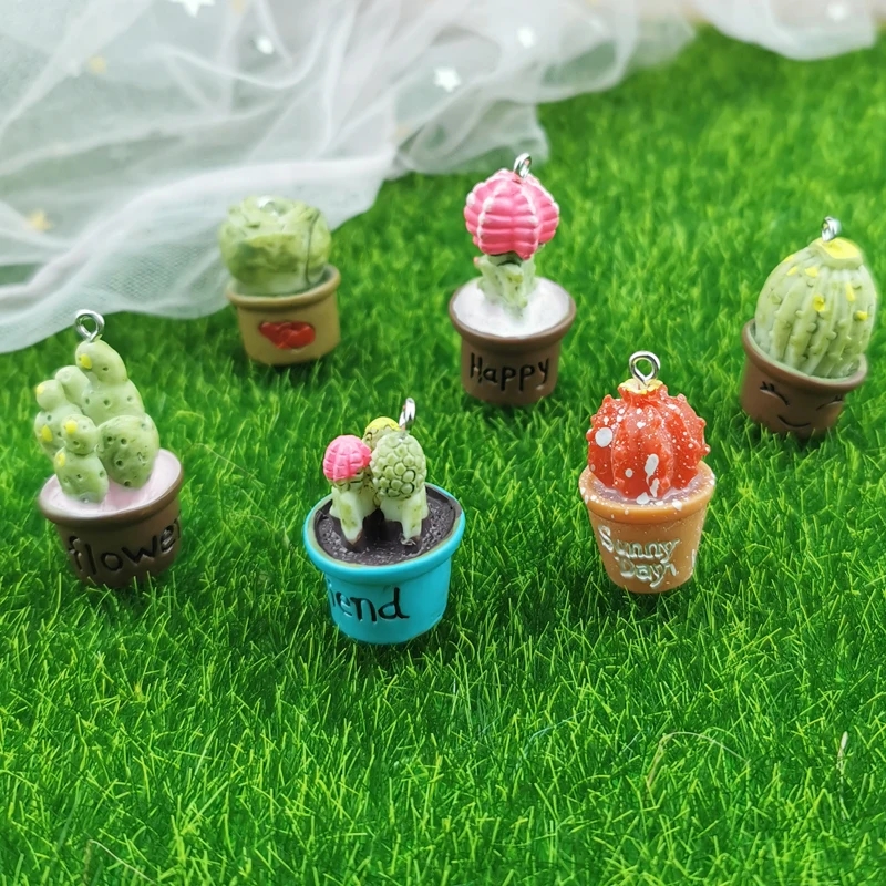 

10pcs/pack 3D Potted Cactus Resin Charms Fit Keychain Necklace Green Plants Pendants Jewelry Findings DIY Handmade Craft