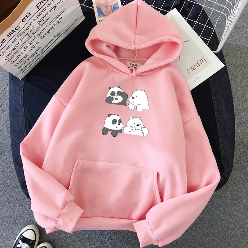 Women Men Kpop Harajuku Sweatshirts We Bare Bears Printed Long-Sleeved Hoodie Pocket Casual Pullovers Graphic Coat Hoodies