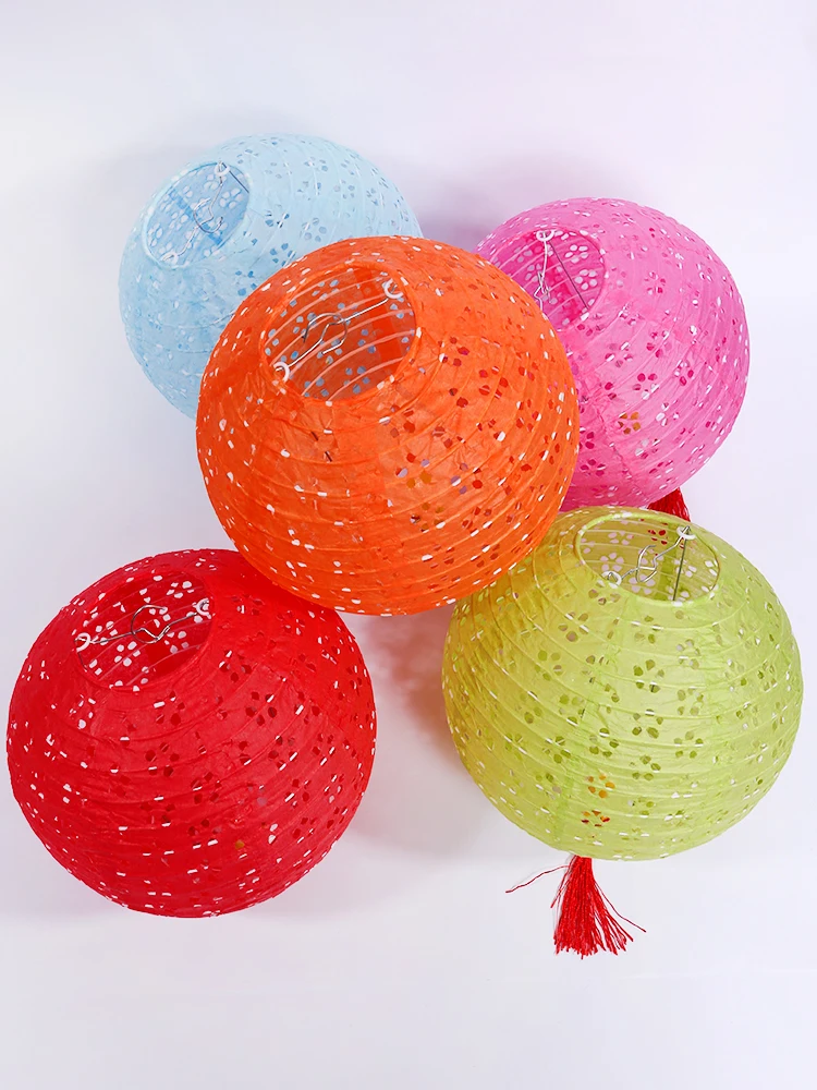 Lot De 2 Lanternes Rondes En Papier – Style Chinois, Motif Bambou – Diamètre 35 Cm, Blanc Et Vert – Pour Mariage, Fête