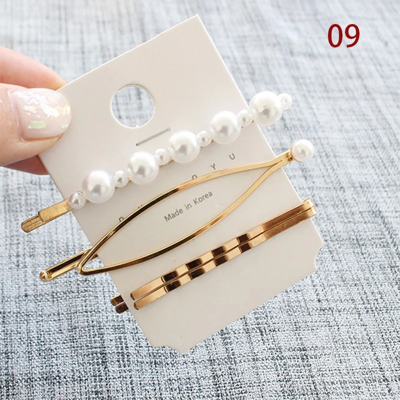 3Pcs/set Pearl Metal Gold Color Hair Clip baby Pin Barrette Hairband Hairpin Headdress for women girls Hair Accessories - Цвет: Мятный