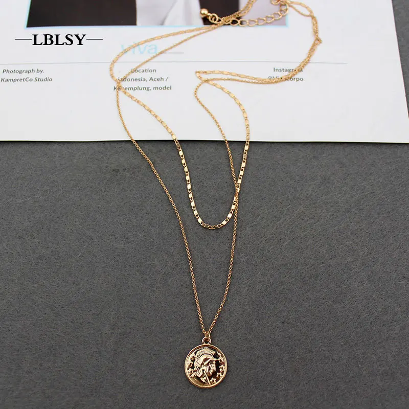 

Double Layer Short Choker Delicacy Versatile Head Pendant Normcore Style Fashion Japanese Korean GIRL'S Necklace B2-1