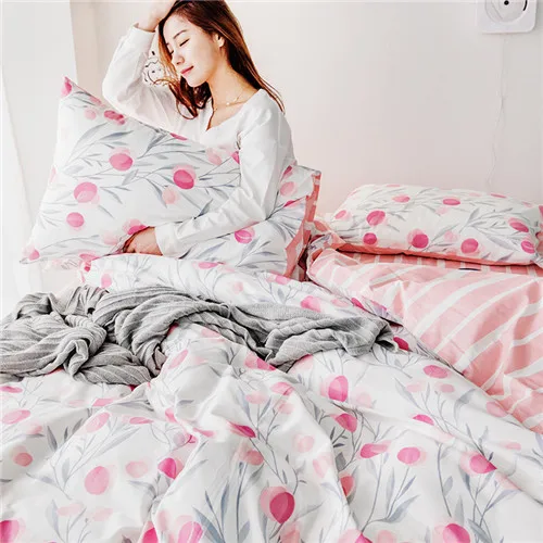 flower bedding Хлопок набор постельных принадлежностей пасторальный пододеяльник набор 3or 4 шт./компл. в полоску постельное белье Детская постельное белье лист кровать хлопок набор Новинка - Цвет: flower bedding
