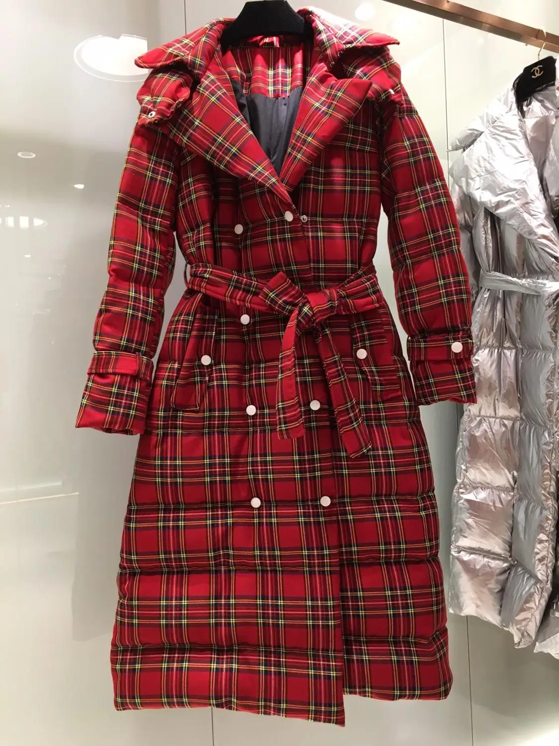 

2019 Winter jacket women down jackets women's long down coat plaid parka duck down coats down outerwear brand famous cat show