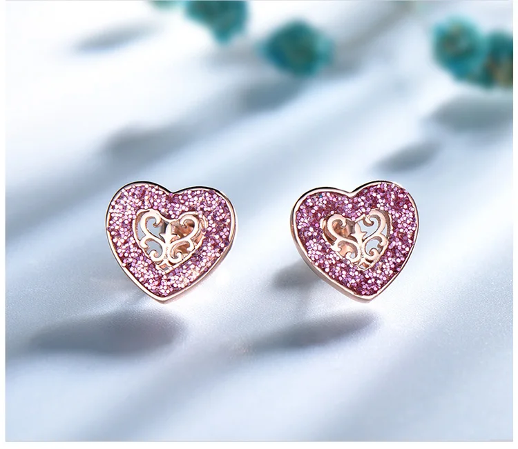 Heart Stud EarringS UMCHO ювелирные изделия из стерлингового серебра 925 пробы с блестками розовое сердце серьги-гвоздики для женщин День рождения Юбилей романтические подарки ювелирные изделия - Цвет камня: Heart Stud EarringS