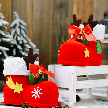 

Christmas Candy Box Boots Christmas Decorations Candy Box Decorations Antlers Bells Flocking Boots Children Gifts
