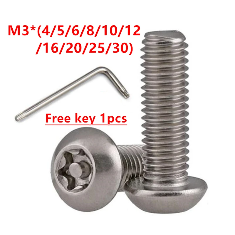 100pcs/50pcs M3 Screws 304 stainless steel Six Lobe Button Pan Round Head with Pin Tamper Proof Anti theft Secutiry Screw Bolt |